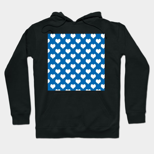 Bright Blue and White Heart Pattern Hoodie by Rhubarb Myrtle